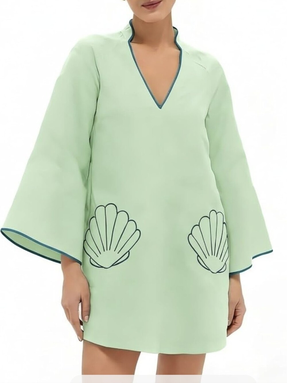 Amazon Mint Green Shell-Accent Mini Dress